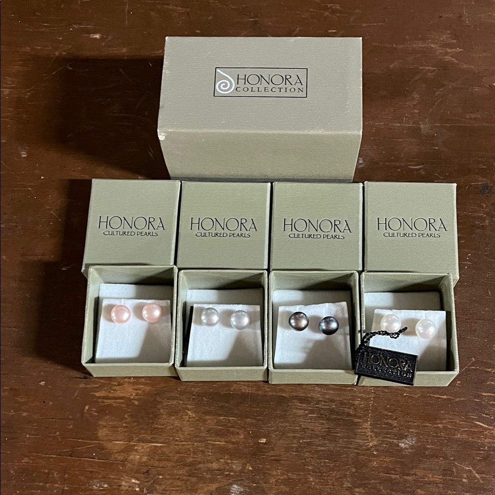 Honora Cultured Pearl Earring Set - Pink, White, Gray